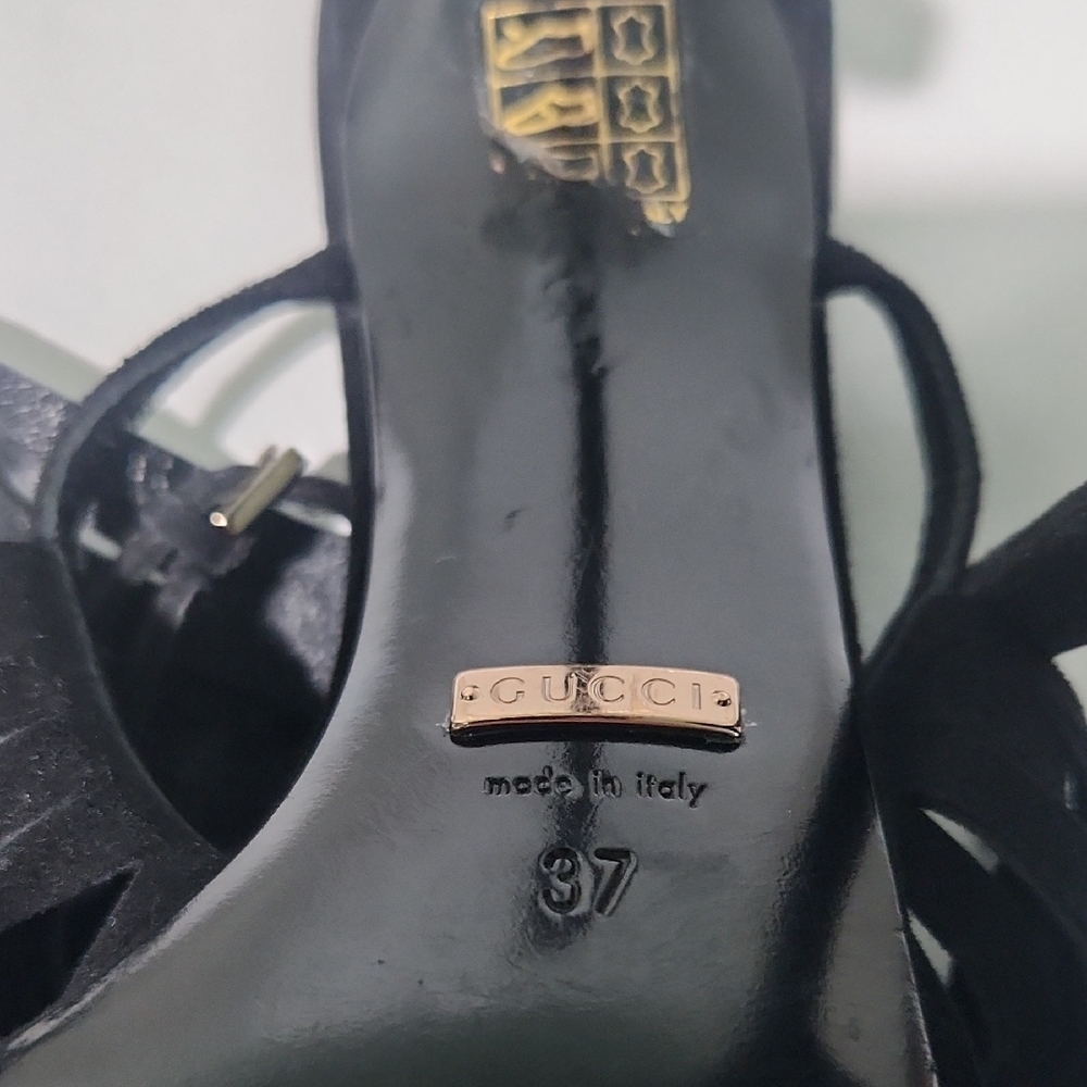 Gucci Black Fringed High-Heel Sandals - Picture 5 of 11